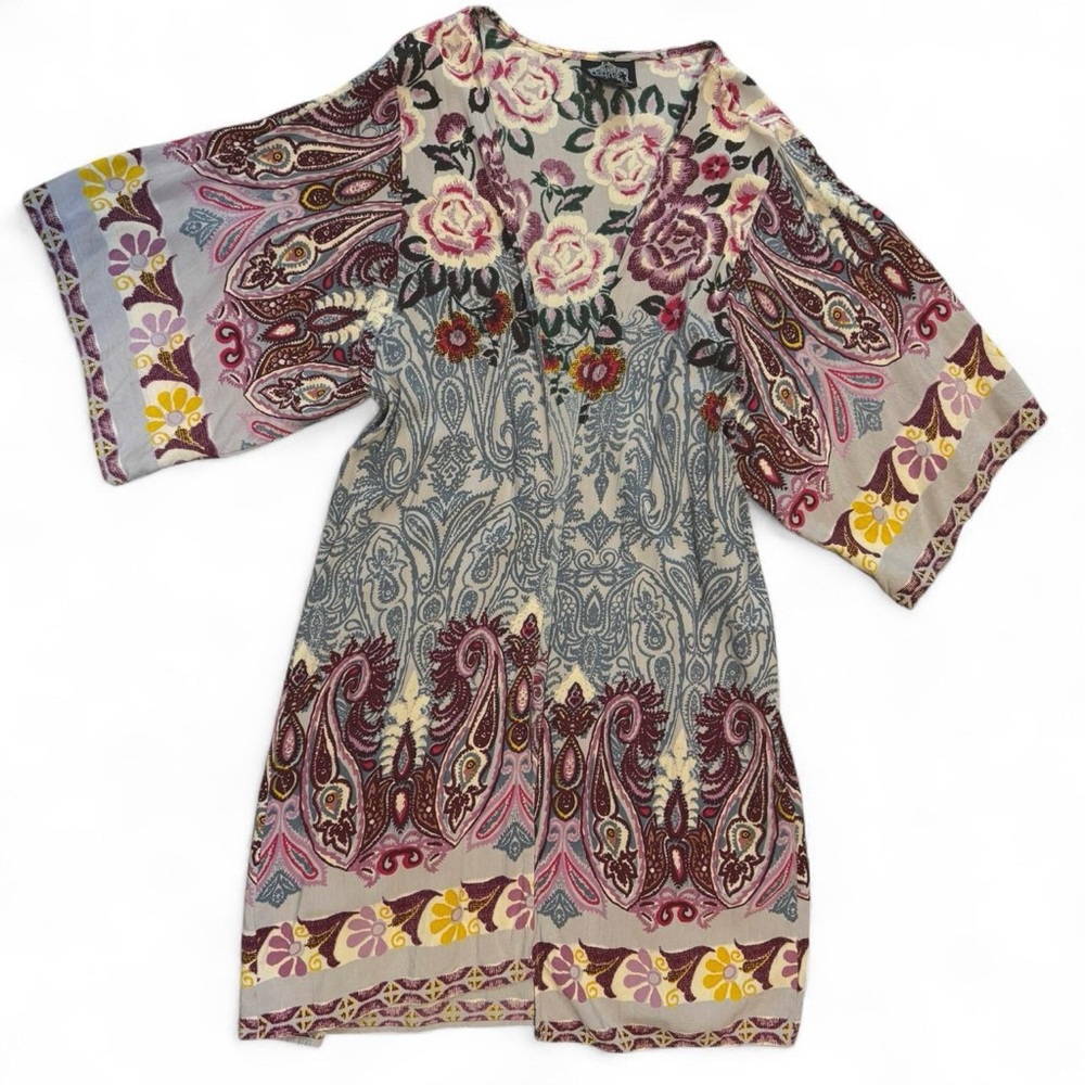 Angie Floral Paisley Purple Pink Multicolored Robe Kimono Swim Coverup Boho